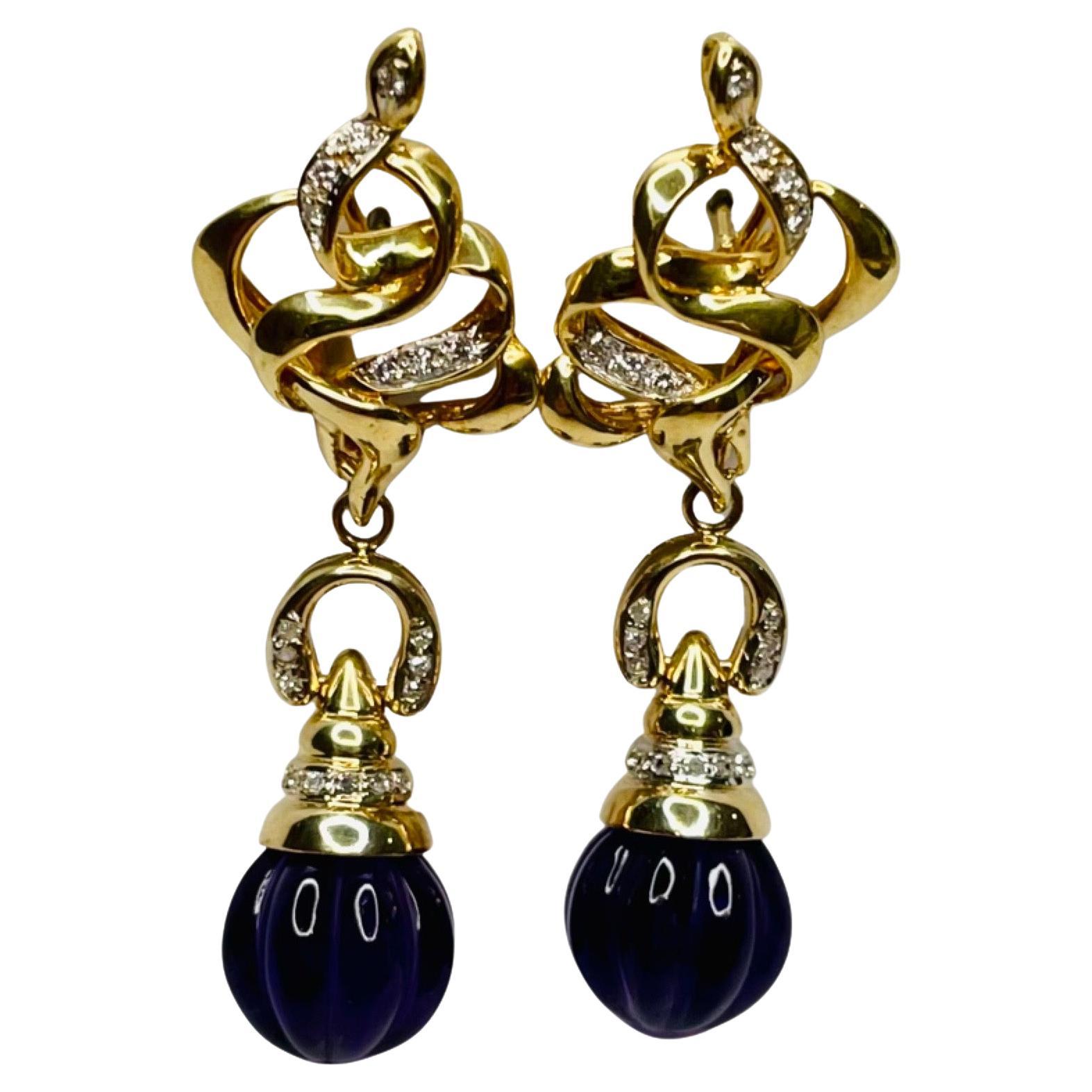 Contemporary Kian 18K & 14K Yellow Gold Amethyst and Diamond Earrings For Sale