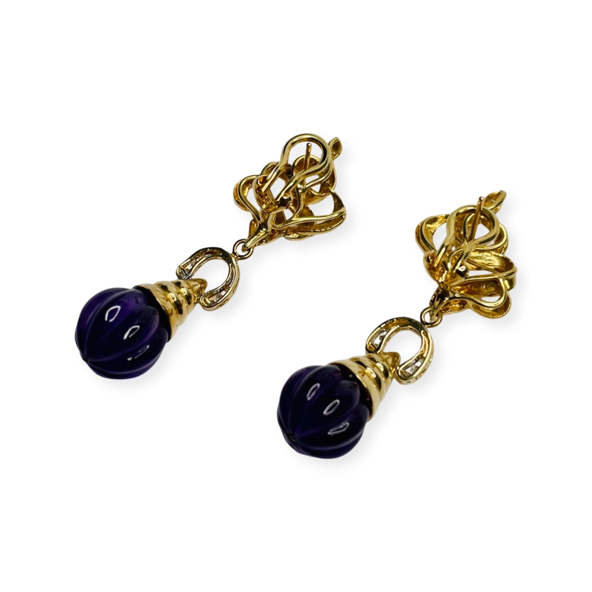Kian 18K & 14K Yellow Gold Amethyst and Diamond Earrings In New Condition For Sale In Kirkwood, MO