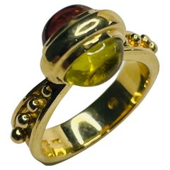 Kian 18K Yellow Gold Pink and Green Tourmaline Cabochon Ring