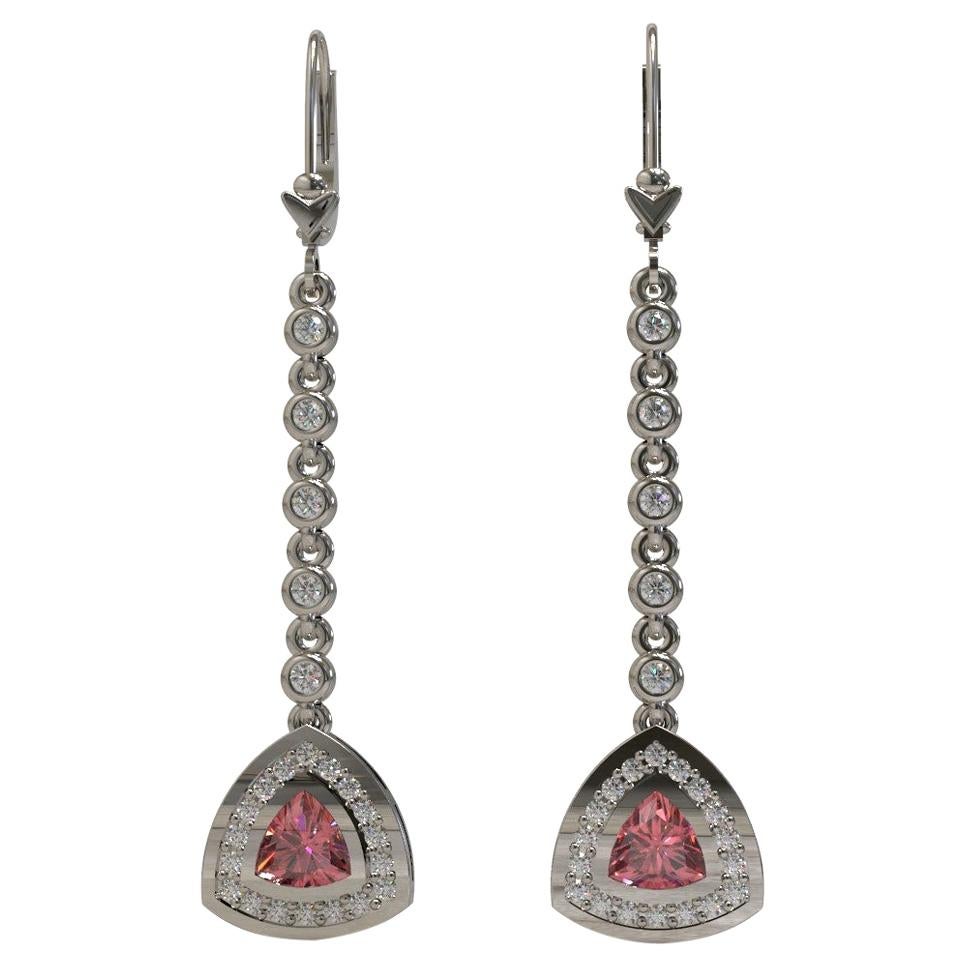 Kian Design 0.69 Carat Trilliant Cut Pink Tourmaline and Diamond Earrings For Sale