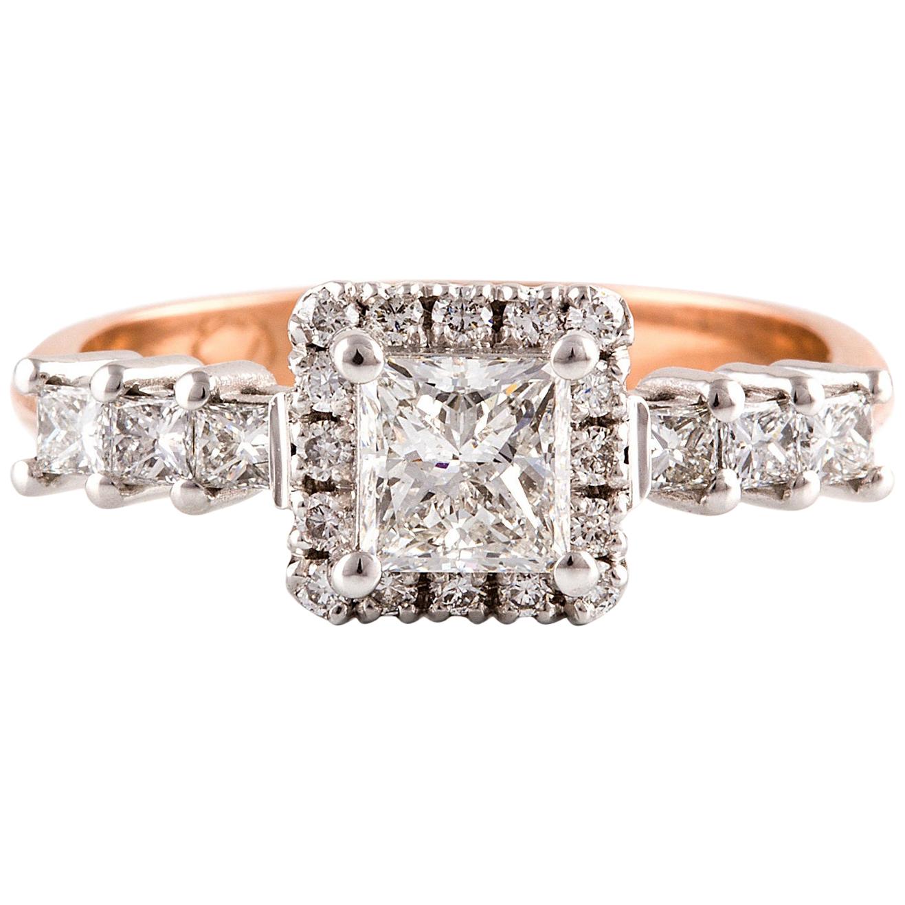 0.72 Carat Princess Cut Diamond Engagement Ring in 18 Carat Gold By Kian Design For Sale