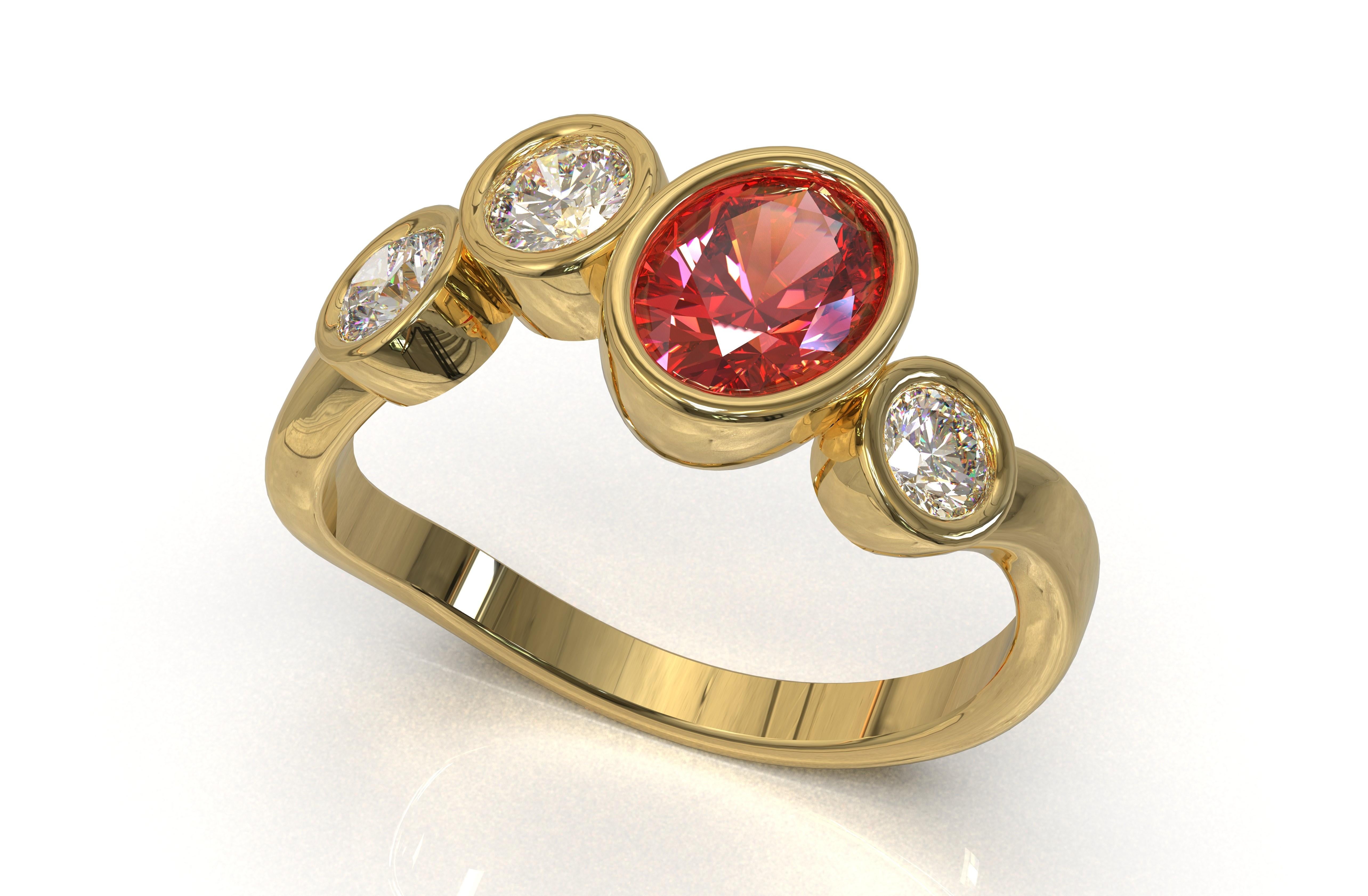 Art Nouveau Kian Design 1.00 Carat Oval Cut Ruby Engagement Ring in 18 Carat Yellow Gold