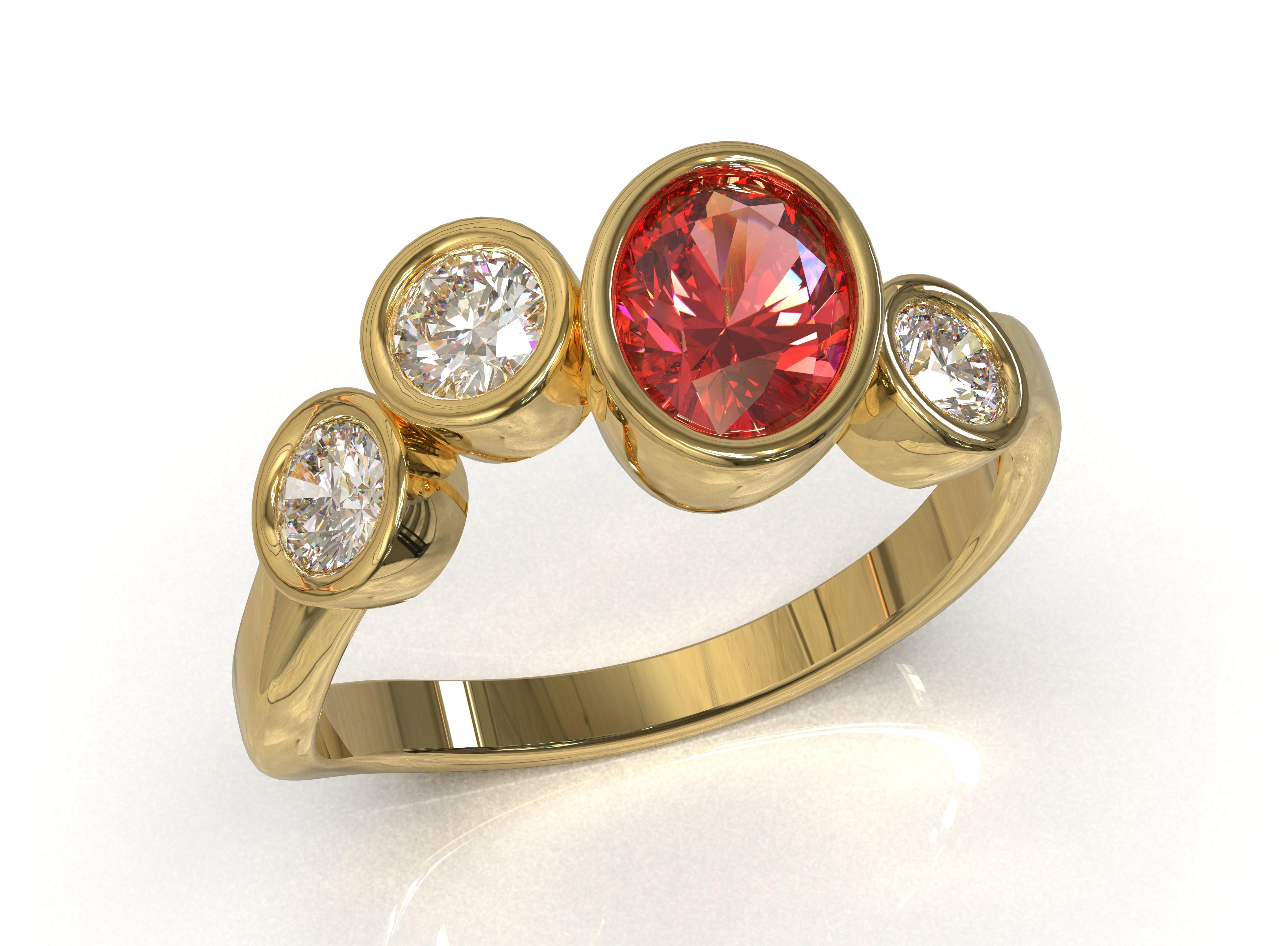 Women's Kian Design 1.00 Carat Oval Cut Ruby Engagement Ring in 18 Carat Yellow Gold