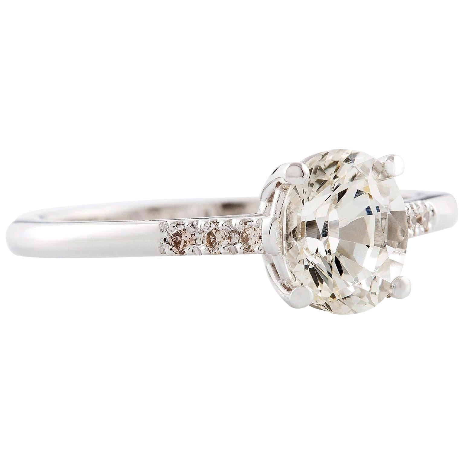 Kian Design 1.54 Carat Oval White Sapphire and Diamond Ring 18 Carat White Gold