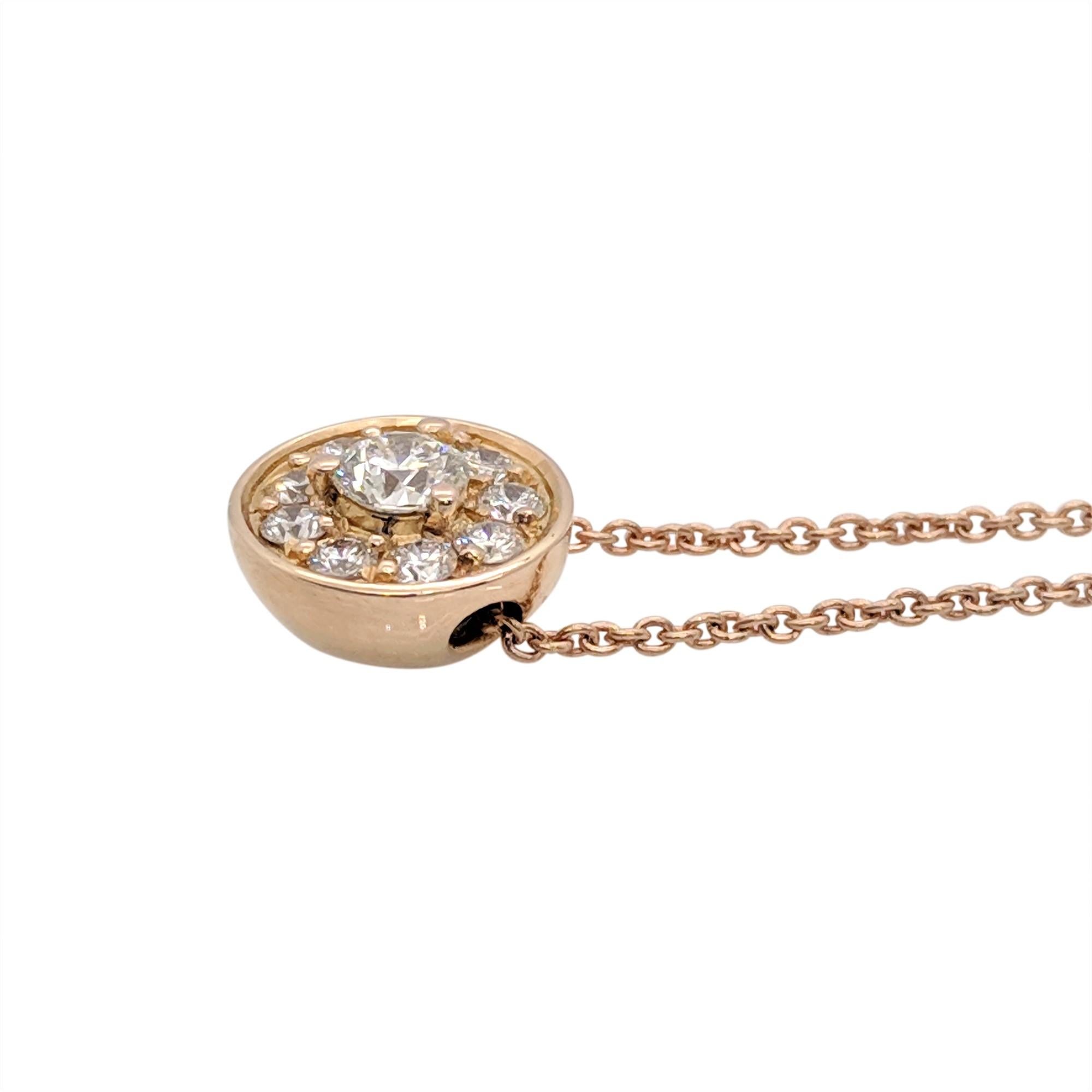 Art Deco Kian Design 18 Carat Rose Gold Round Brilliant cut Halo Diamond Necklace