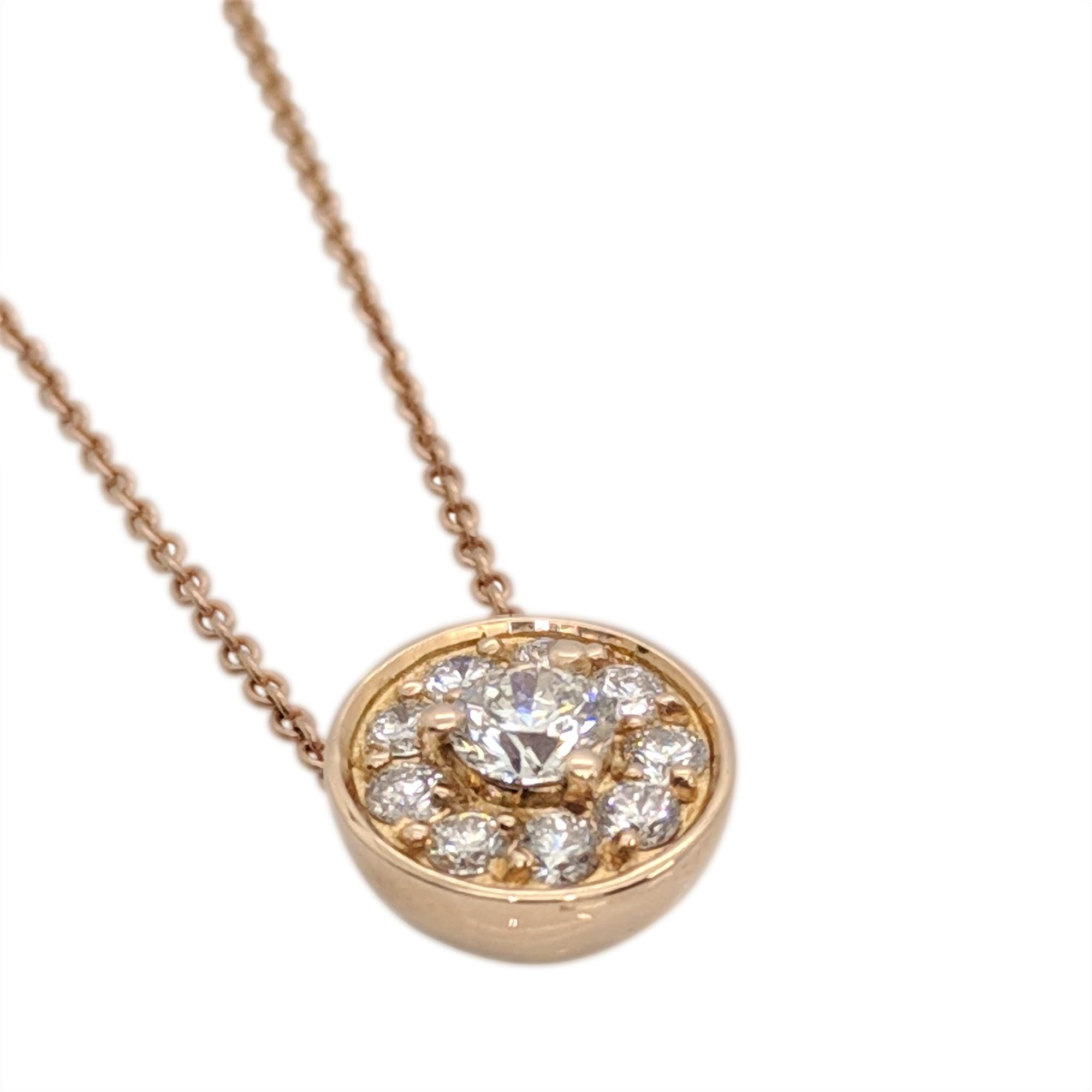 Round Cut Kian Design 18 Carat Rose Gold Round Brilliant cut Halo Diamond Necklace