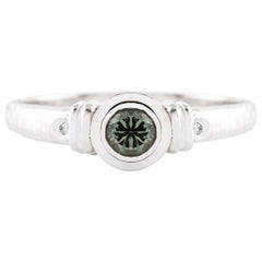 Kian Design 18 Carat Round Green Sapphire and Diamond Engagement Ring