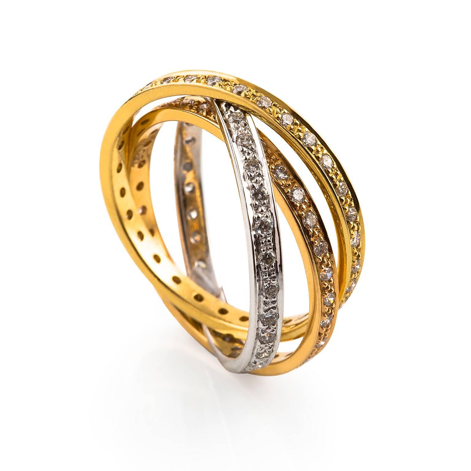 Modern Kian Design 18 Carat Three-Tone Gold Russian Bridal Diamond Ring
