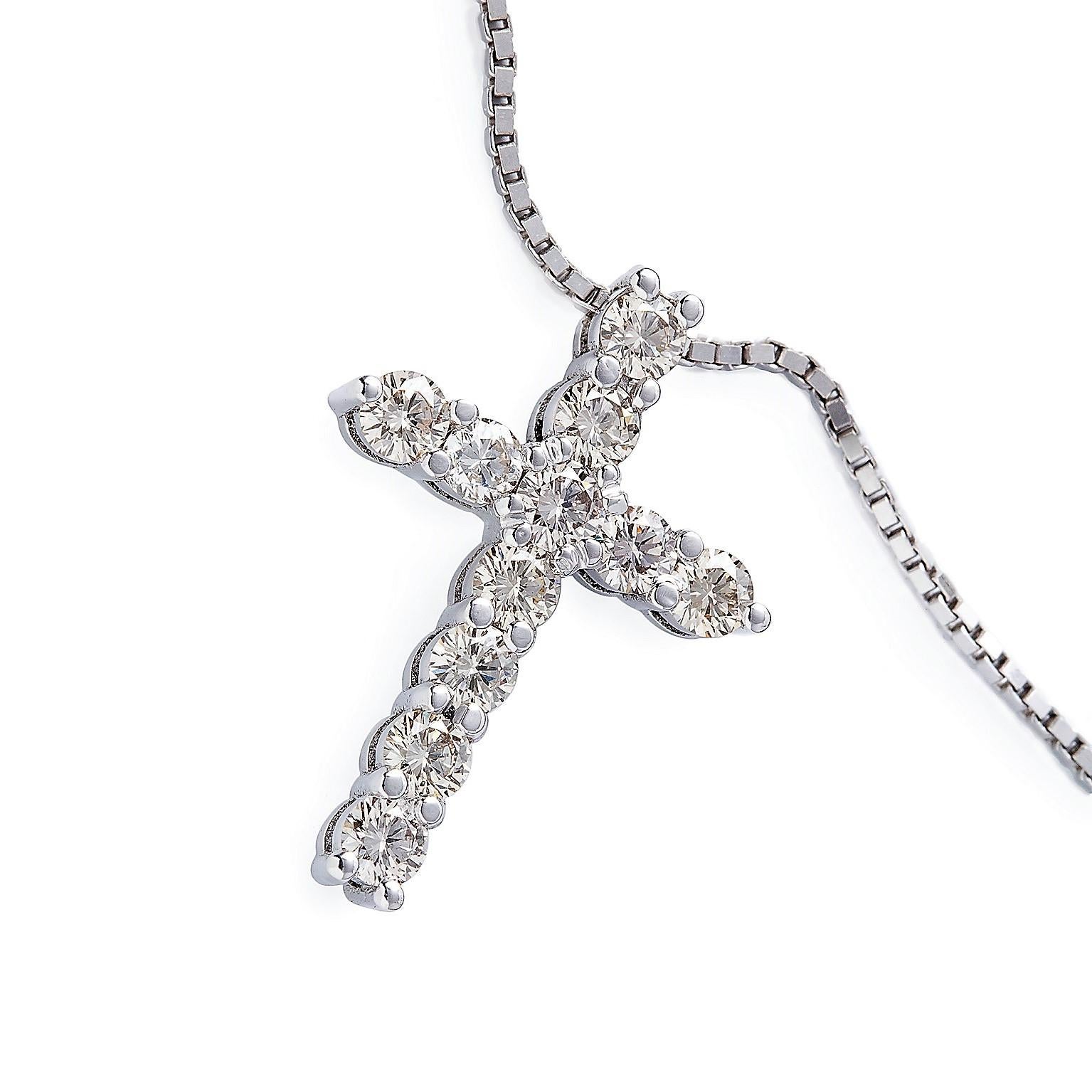 Women's Kian Design 18 Carat White Gold Diamond Cross Necklace