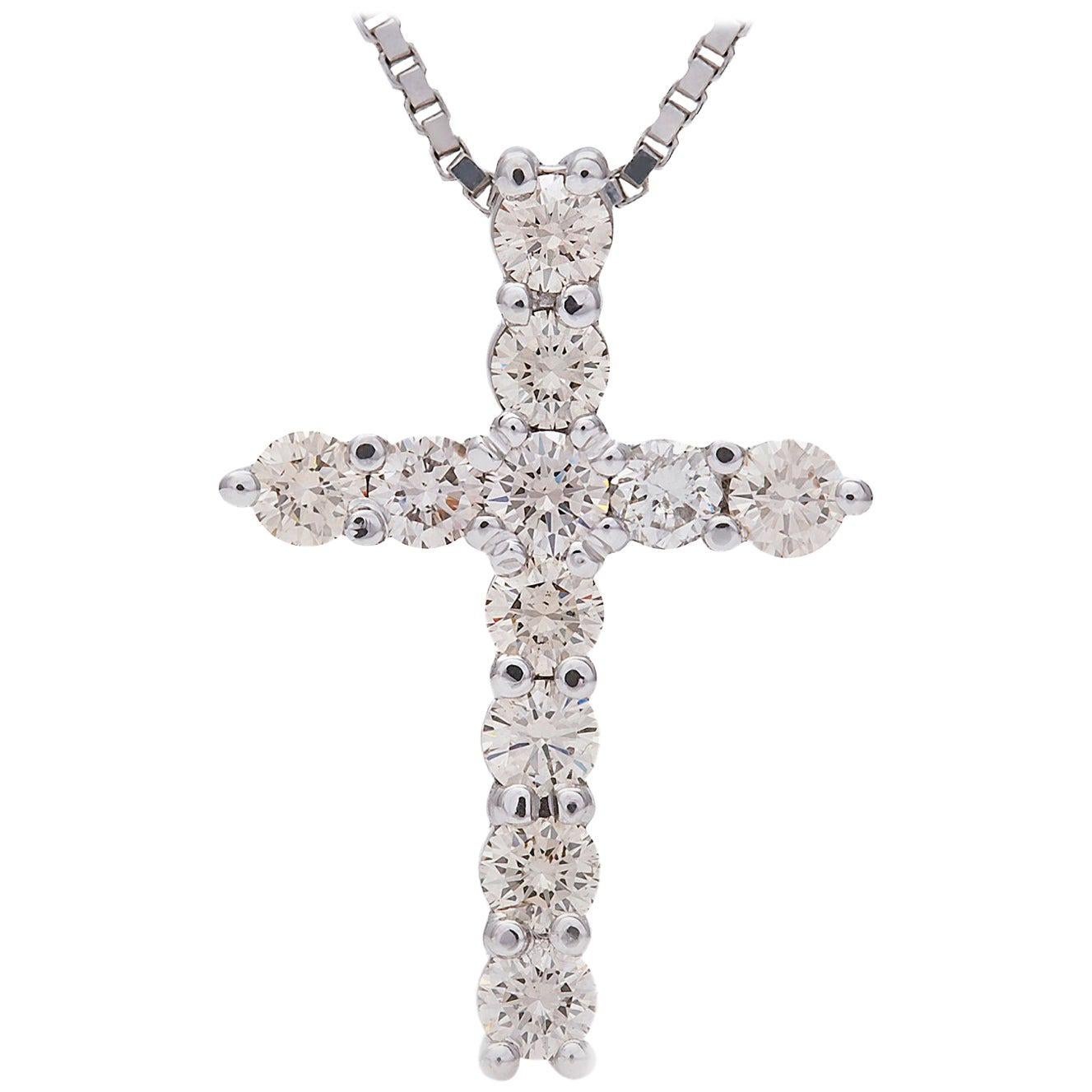 Kian Design 18 Carat White Gold Diamond Cross Necklace
