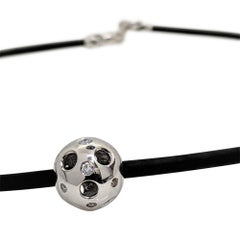 Kian Design White Gold Multi-Color Diamond Black Neoprene Necklace