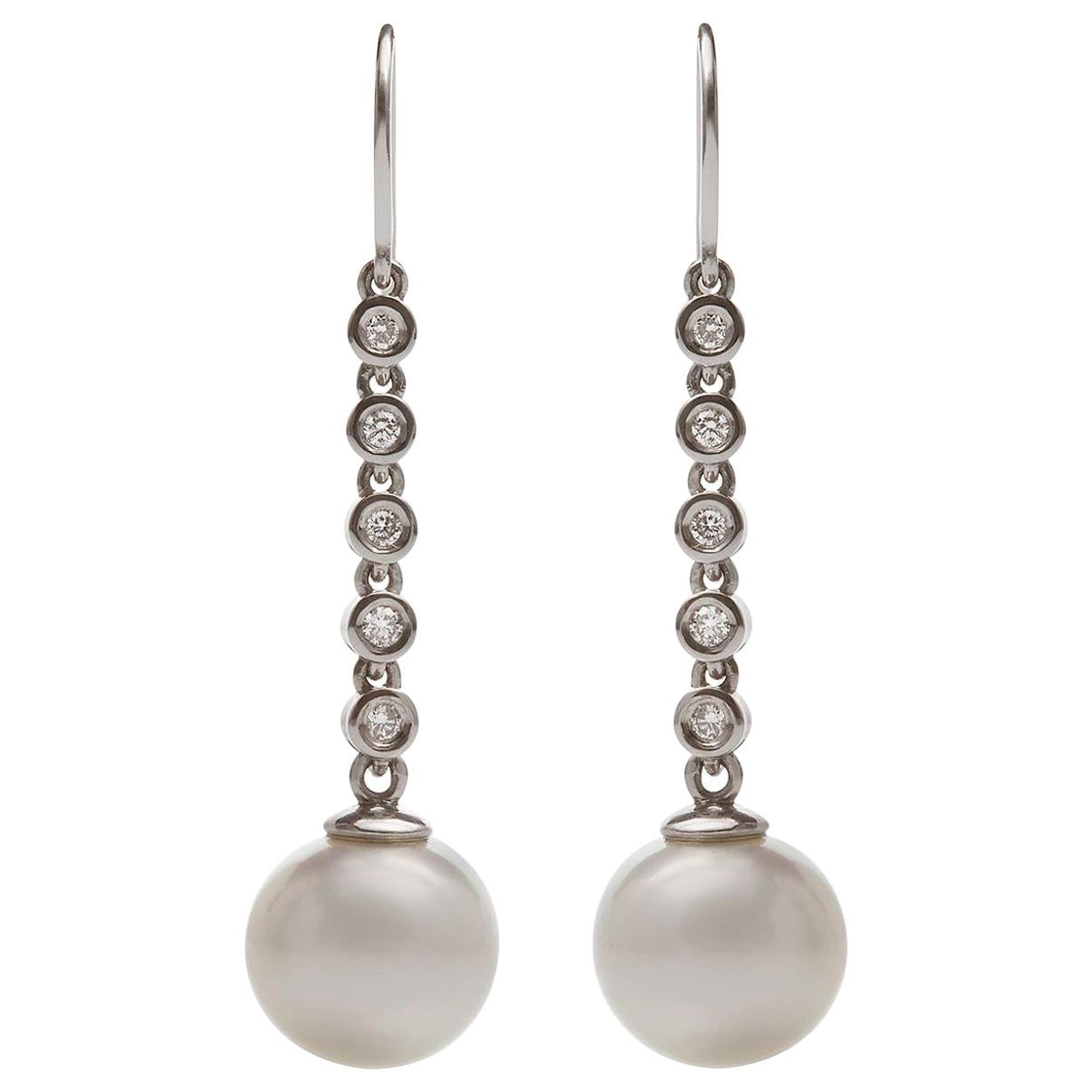 Kian Design, 18 Carat White Gold Pearl and Diamond Earrings For Sale