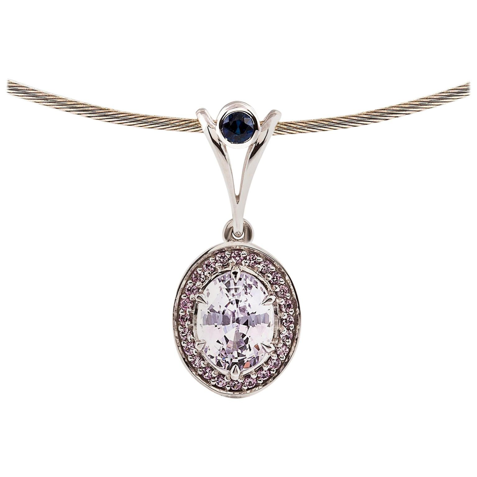 Kian Design 18 Carat White Gold White-Pink Ceylon Sapphire and Diamond Necklace For Sale