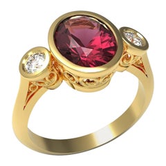 Kian Design 18 Carat Yellow Gold 2.53 Carat Rhodolite and Diamonds Cocktail Ring