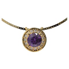 Kian Design 18 Carat Yellow Gold Cluster Round Amethyst and Diamond Necklace