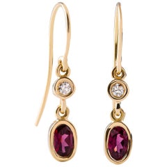 Kian Design 18 Carat Yellow Gold Oval Rhodolite Garnet and Diamond Earrings