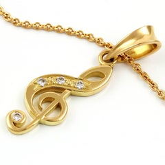 Kian Design 18 Carat Yellow Gold Sol Key Round Brilliant Cut Diamond Necklace