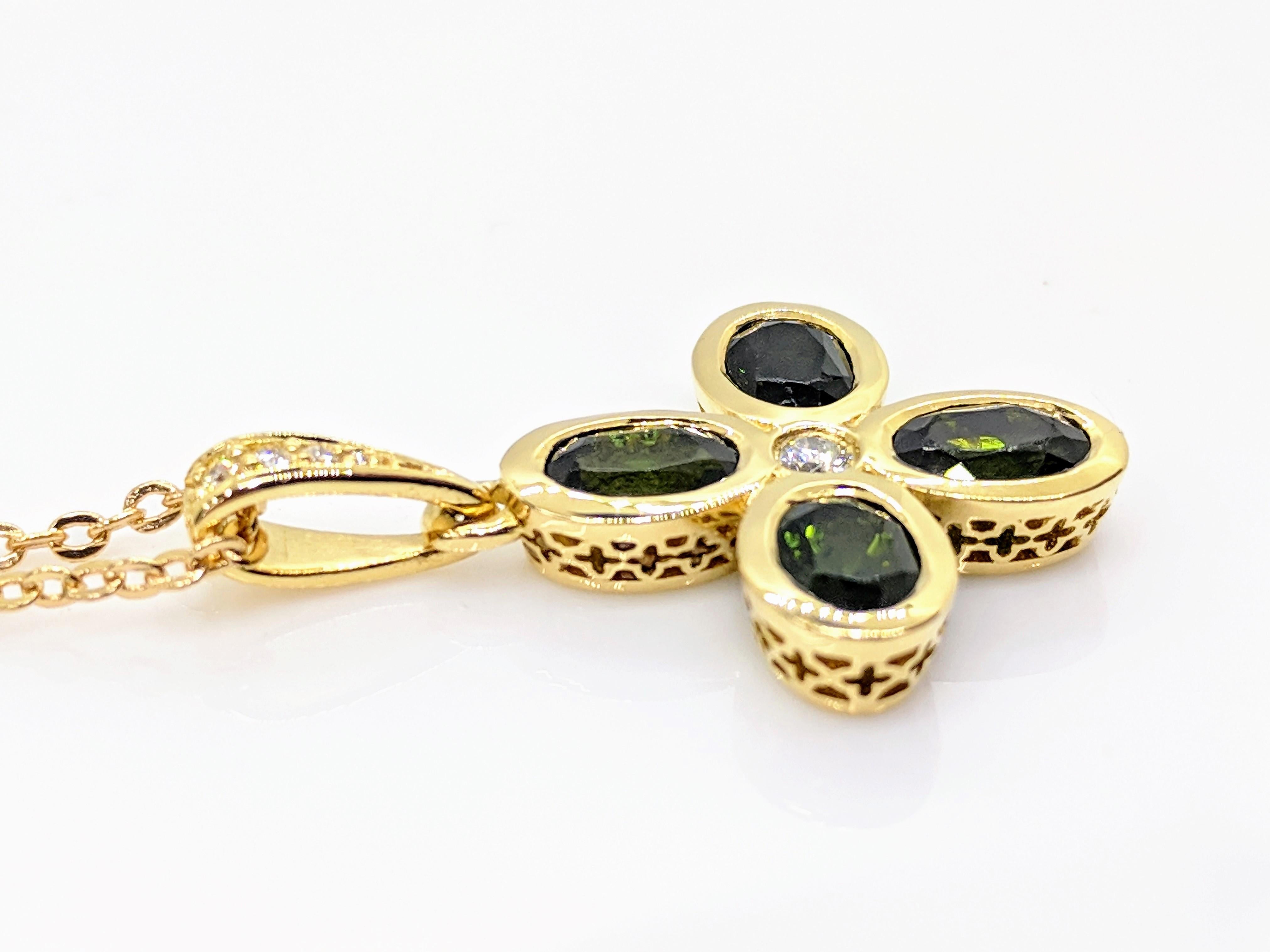 Women's Kian Design 18 Carat Yellow Gold Tourmaline and Diamond Cross Necklace For Sale