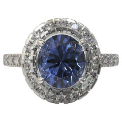 Kian Design 1,98 carati di zaffiro blu ovale di Ceylon e diamanti in un anello di platino