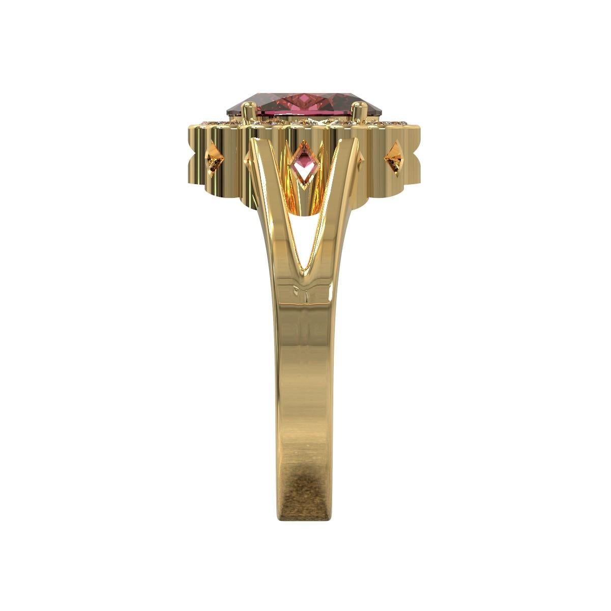 Kian Design 2.03 Carat Oval Rhodolite Diamonds Cocktail Ring in 18 Carat Gold In New Condition In South Perth, AU