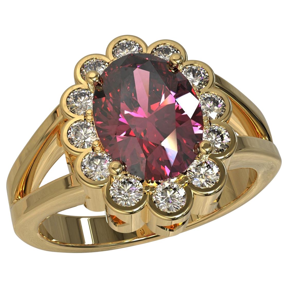Kian Design 2.03 Carat Oval Rhodolite Diamonds Cocktail Ring in 18 Carat Gold
