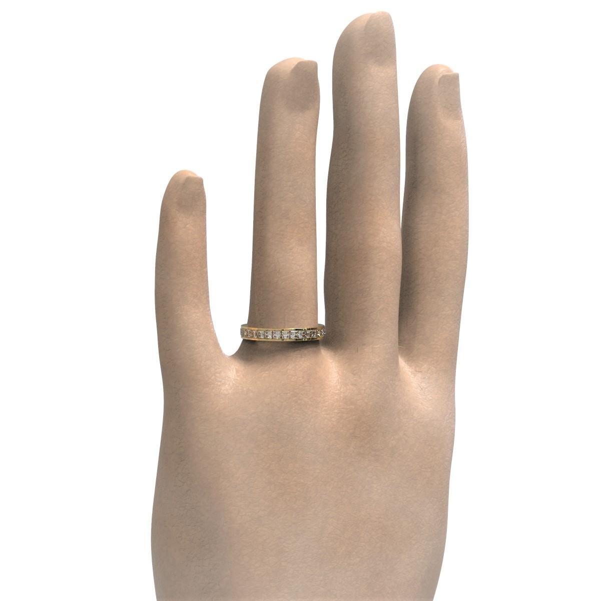 The Princess

This stunning 18 carat yellow gold ring set with thirty beautiful calibrated princess cut diamonds all the way around, this lovely band is well suited as a dress, wedding or other special commitment ring.

Princess cut diamonds: F