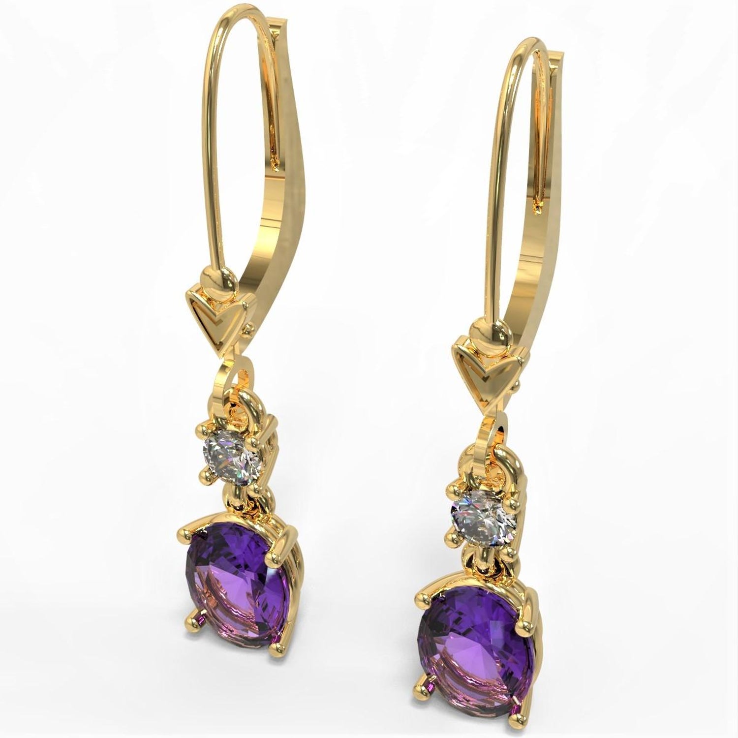 Kian Design 2.2 Carat Oval Amethyst Round Diamond Earrings in 18 Carat Gold  For Sale at 1stDibs