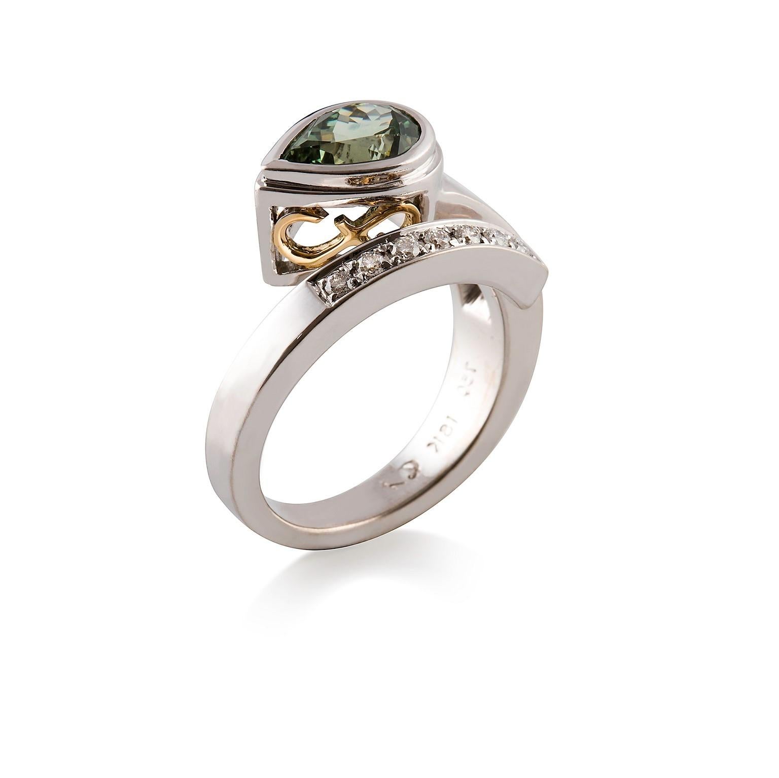 pear shaped green sapphire ring
