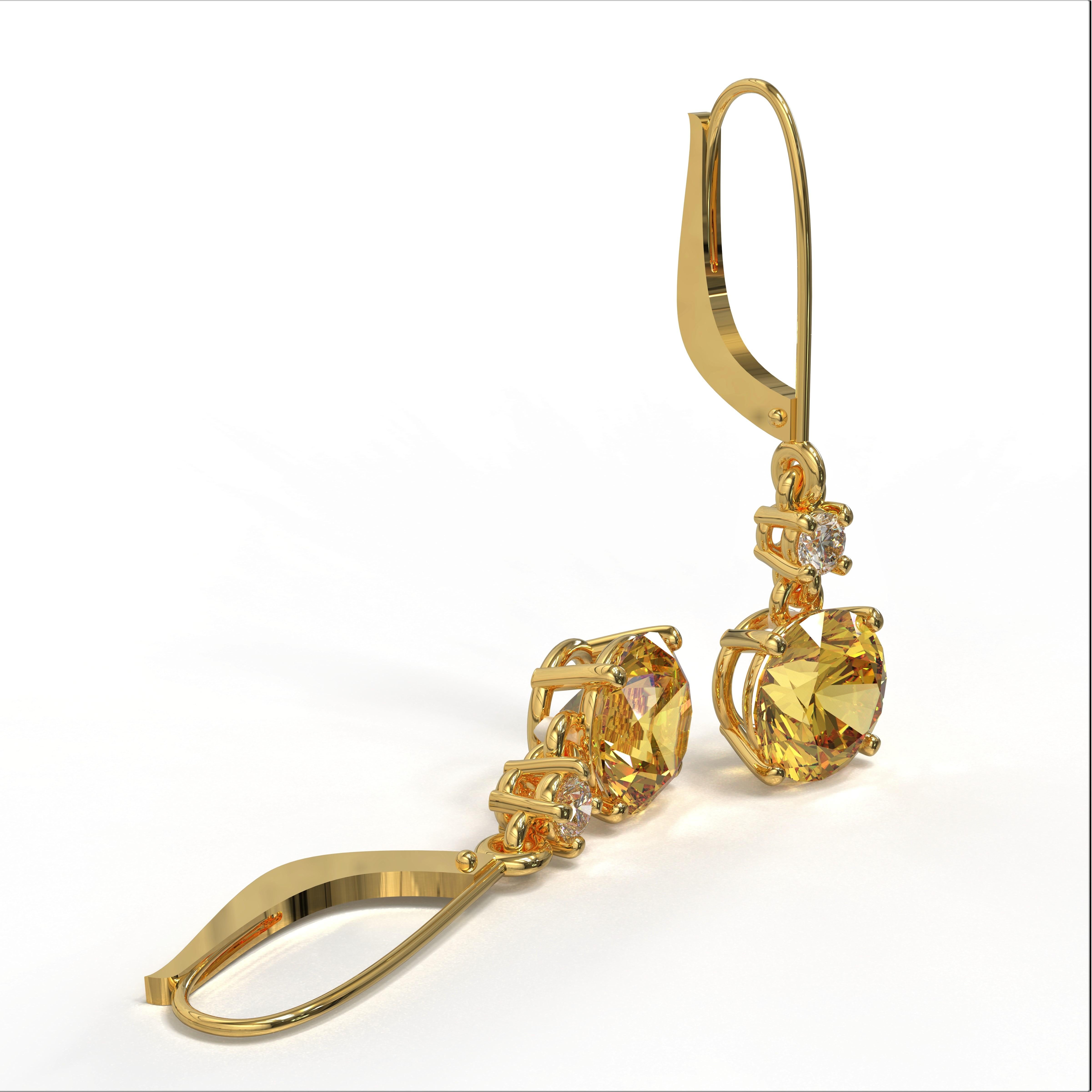 Art Deco  3.40 Carat Round Yellow Beryl & Diamond Earrings in Yellow Gold By Kian Design For Sale