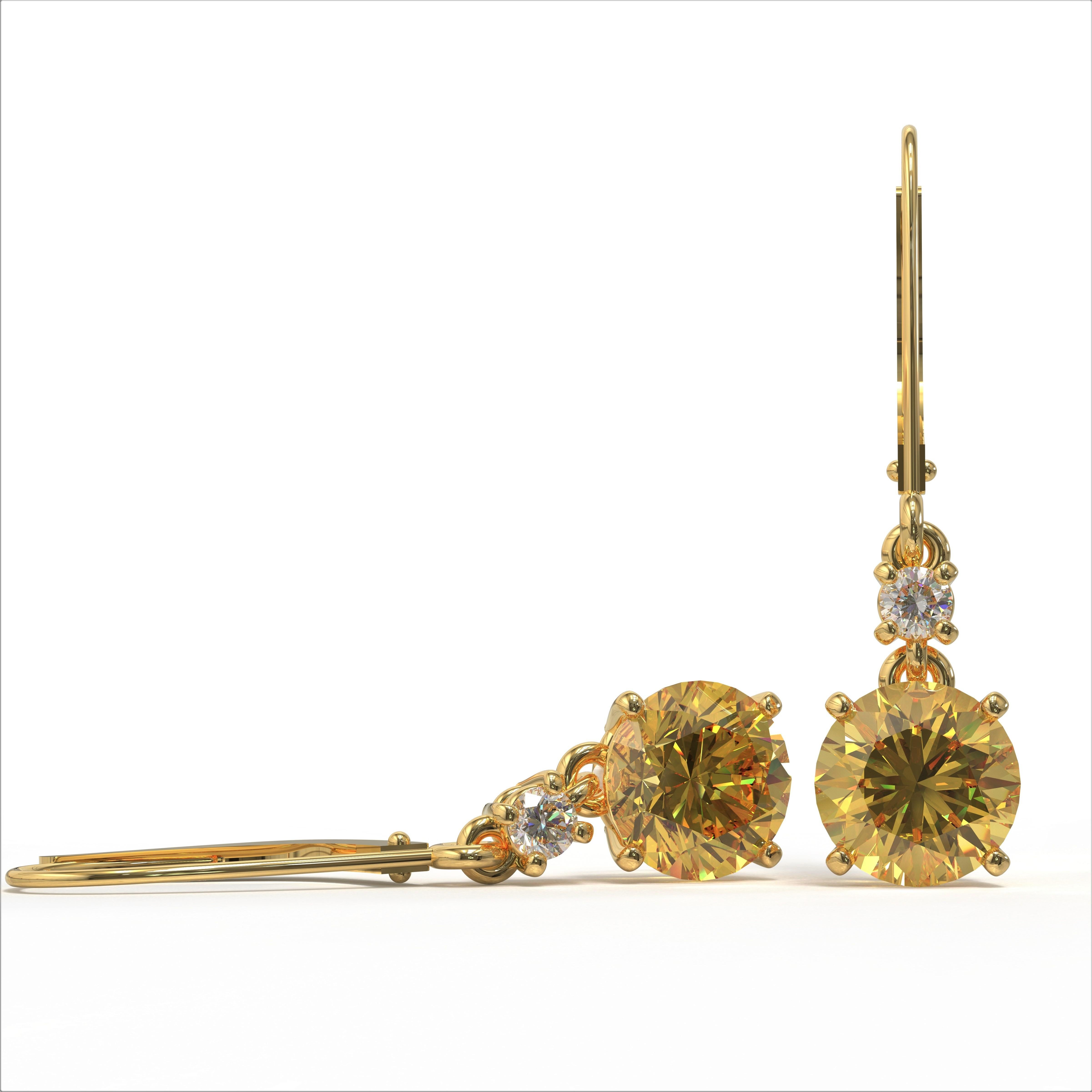 Round Cut  3.40 Carat Round Yellow Beryl & Diamond Earrings in Yellow Gold By Kian Design For Sale