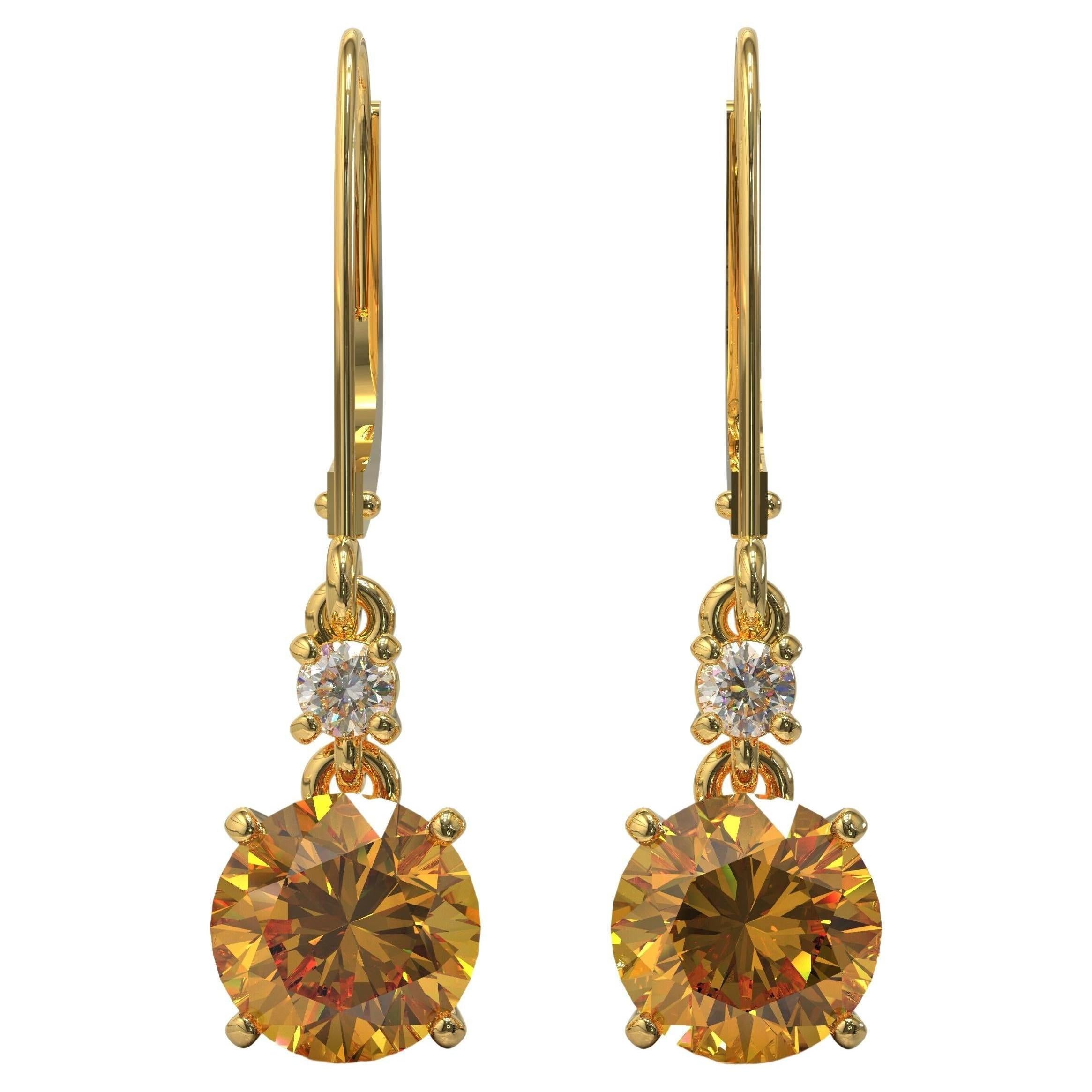  3.40 Carat Round Yellow Beryl & Diamond Earrings in Yellow Gold By Kian Design For Sale