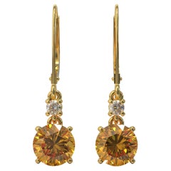  3.40 Carat Round Yellow Beryl & Diamond Earrings in Yellow Gold By Kian Design