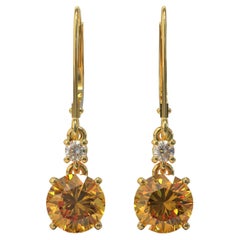 3.40 Carat Round Yellow Beryl 
Diamond Earrings in Yellow Gold By Kian Design