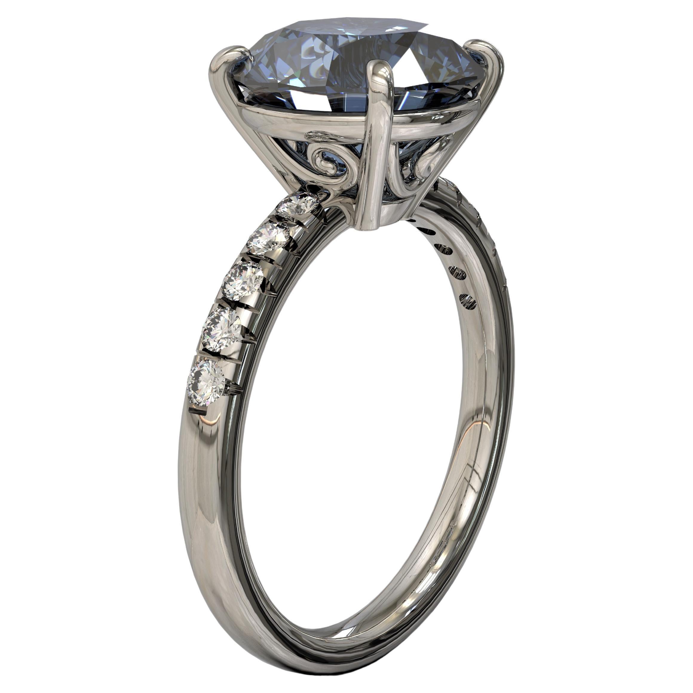 
Oceania Ring

Simply charming! This platinum ring is set with a beautiful Natural Topaz which has petite finest white diamonds on either side.

Round faceted Topaz: Intense ocean blue color, 3.81ct

Round brilliant cut diamonds: F colour, VS