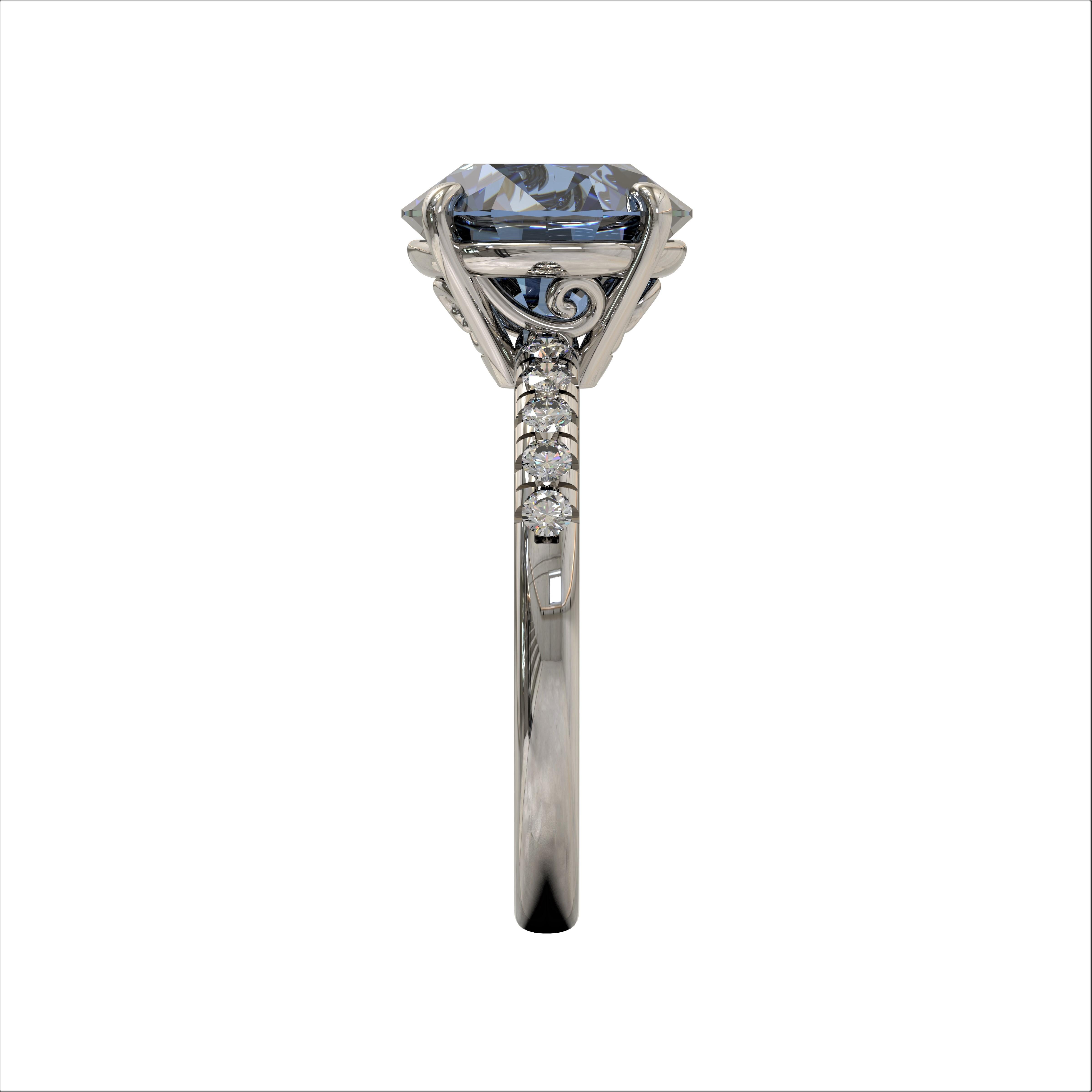 Round Cut Kian Design 3.81 Carat Natural Topaz Diamond Engagement Ring In Platinum For Sale