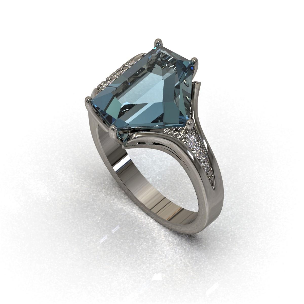 Antique Cushion Cut Kian Design 5.93 Carat Aquamarine and Diamond Cocktail Ring in Platinum For Sale