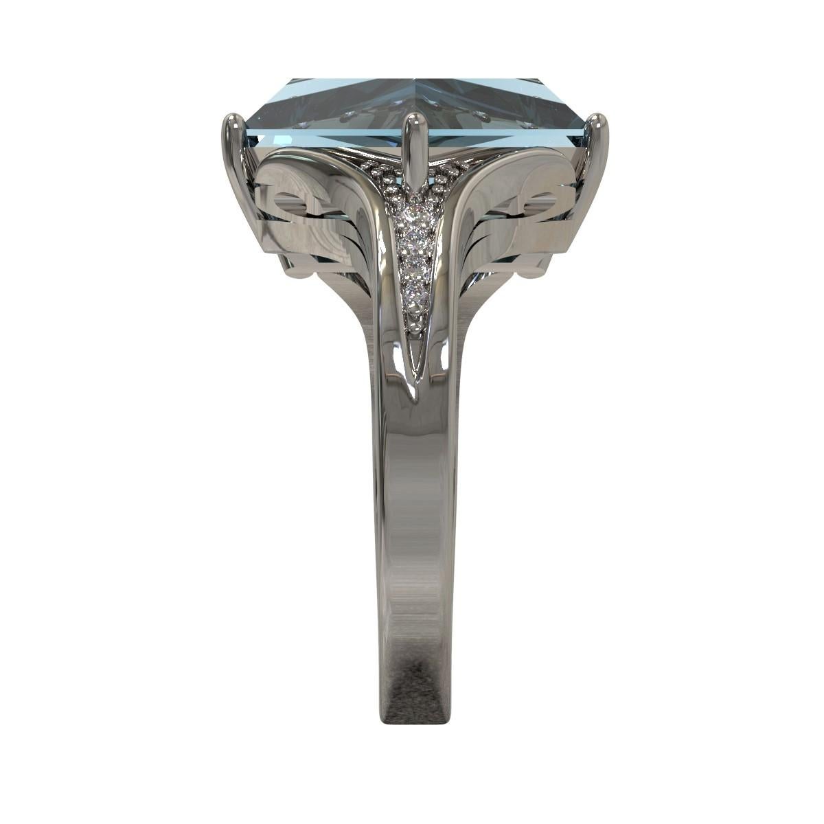 Women's Kian Design 5.93 Carat Aquamarine and Diamond Cocktail Ring in Platinum For Sale