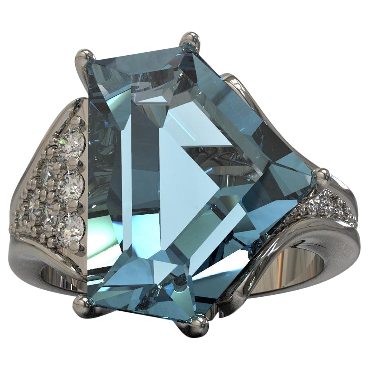 Kian Design 5.93 Carat Aquamarine and Diamond Cocktail Ring in Platinum For Sale