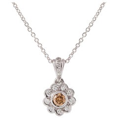 Kian Design Brown and White Round Diamond Pendant Necklace 18 Carat White Gold