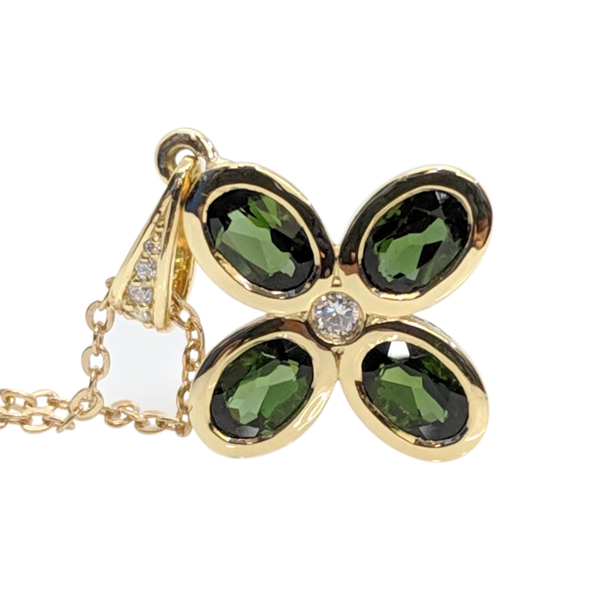 Art Deco Kian Design Green Tourmaline and Diamond Cross Necklace in 18 Carat Yellow Gold