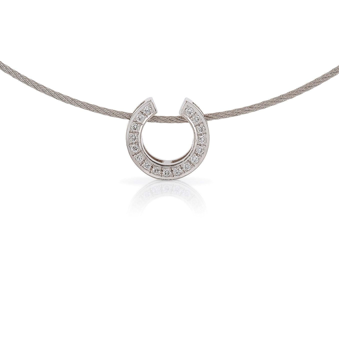 Horseshoe Pendant

This gorgeous petite pendant features a stunning  white diamonds. The circular setting is suspended from an elegant 18 carat white gold cable chain.

Round brilliant cut diamonds: F colour, SI clarity, 17x 1.20mm = 0.14ct total