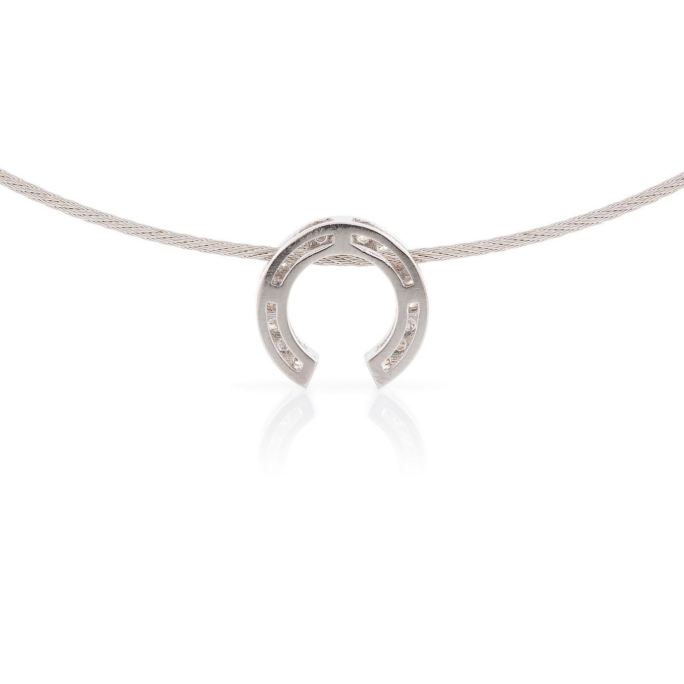 Round Cut Kian Design Horseshoe Diamond Necklace in 18 Carat White Gold For Sale