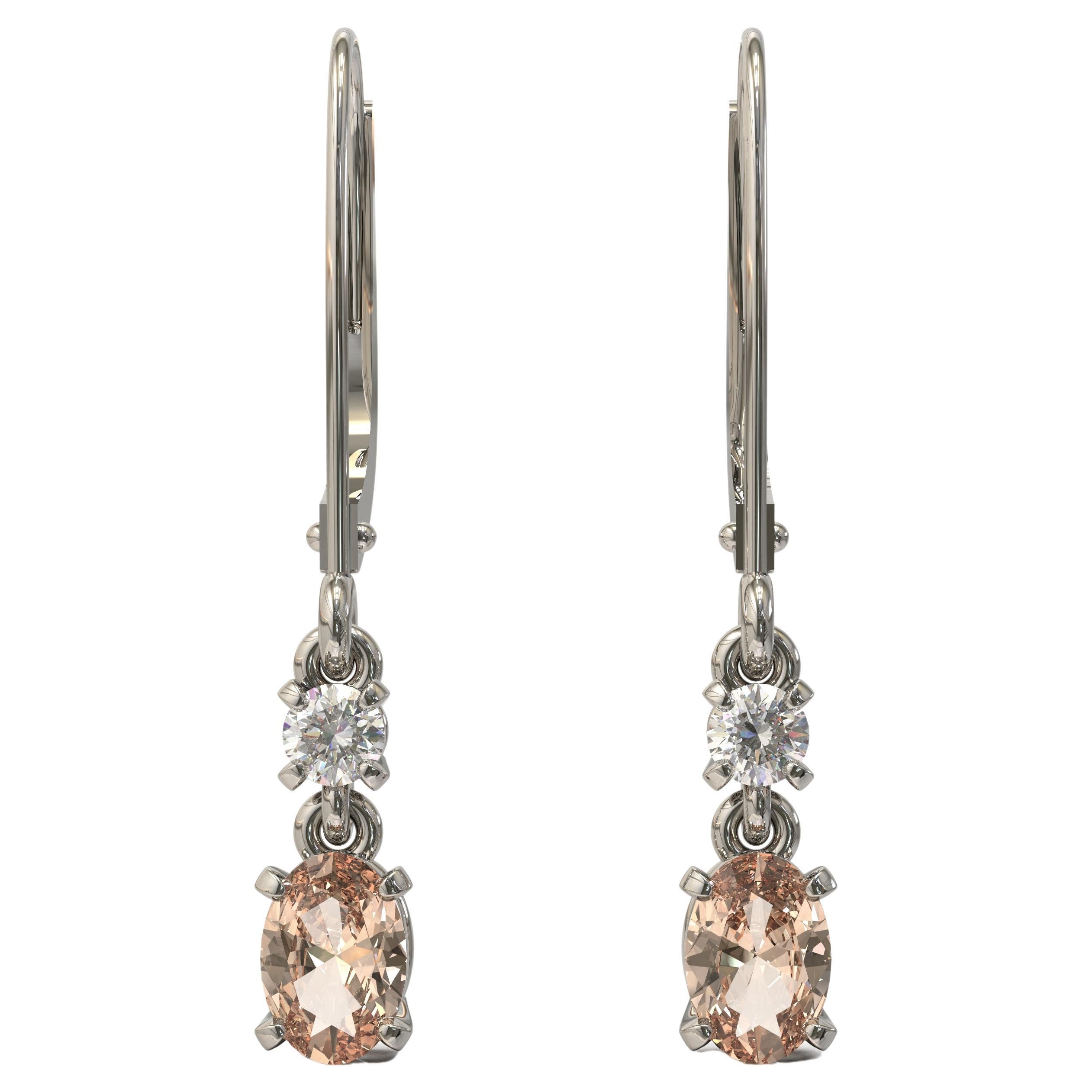  Oval Morganite Round Diamond Earrings in 18 Carat White Gold By Kian Design For Sale