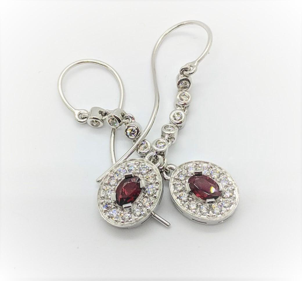 Kian Design Oval Ruby Diamond Dangle Earrings in 18 Carat White Gold In New Condition In South Perth, AU