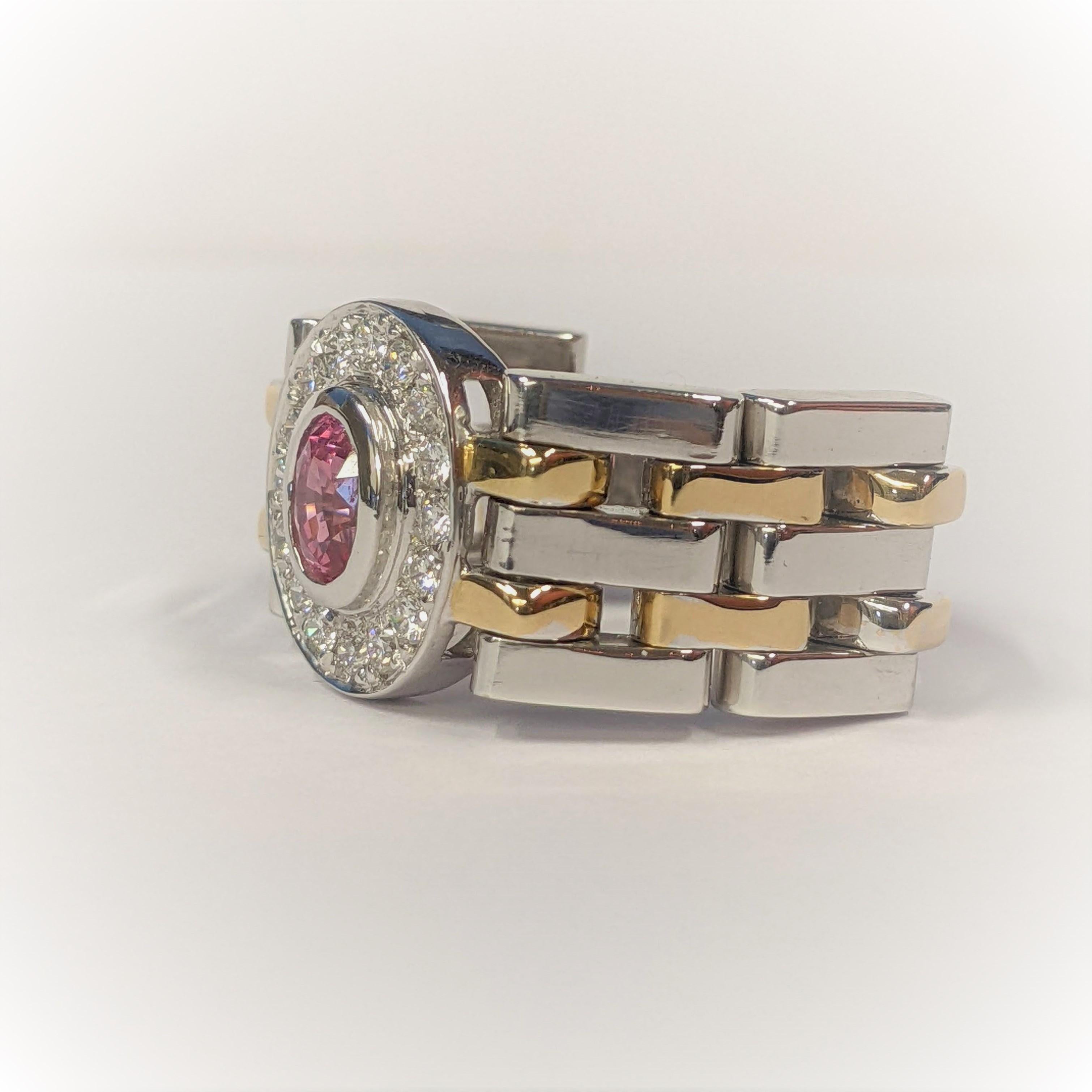 Women's or Men's Kian Design Padparadascha Sapphire and Diamond Engagement Ring 18 Carat Gold For Sale