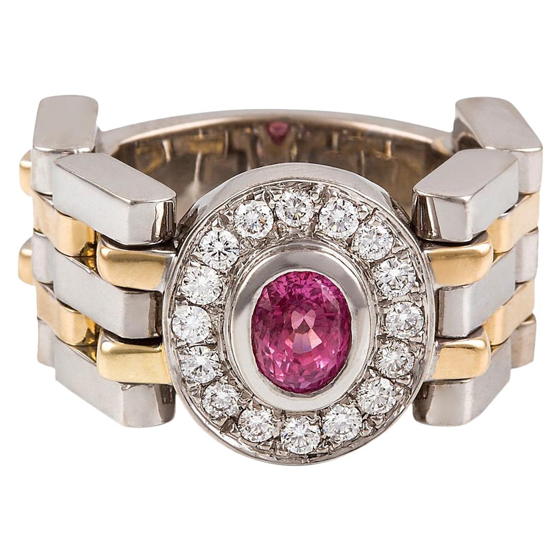 Kian Design Padparadascha Sapphire and Diamond Engagement Ring 18 Carat Gold