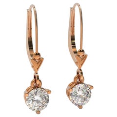 kian earrings Kian Design Pink Gold 1.00 Carat Round Brilliant Cut Diamond Drop Earrings