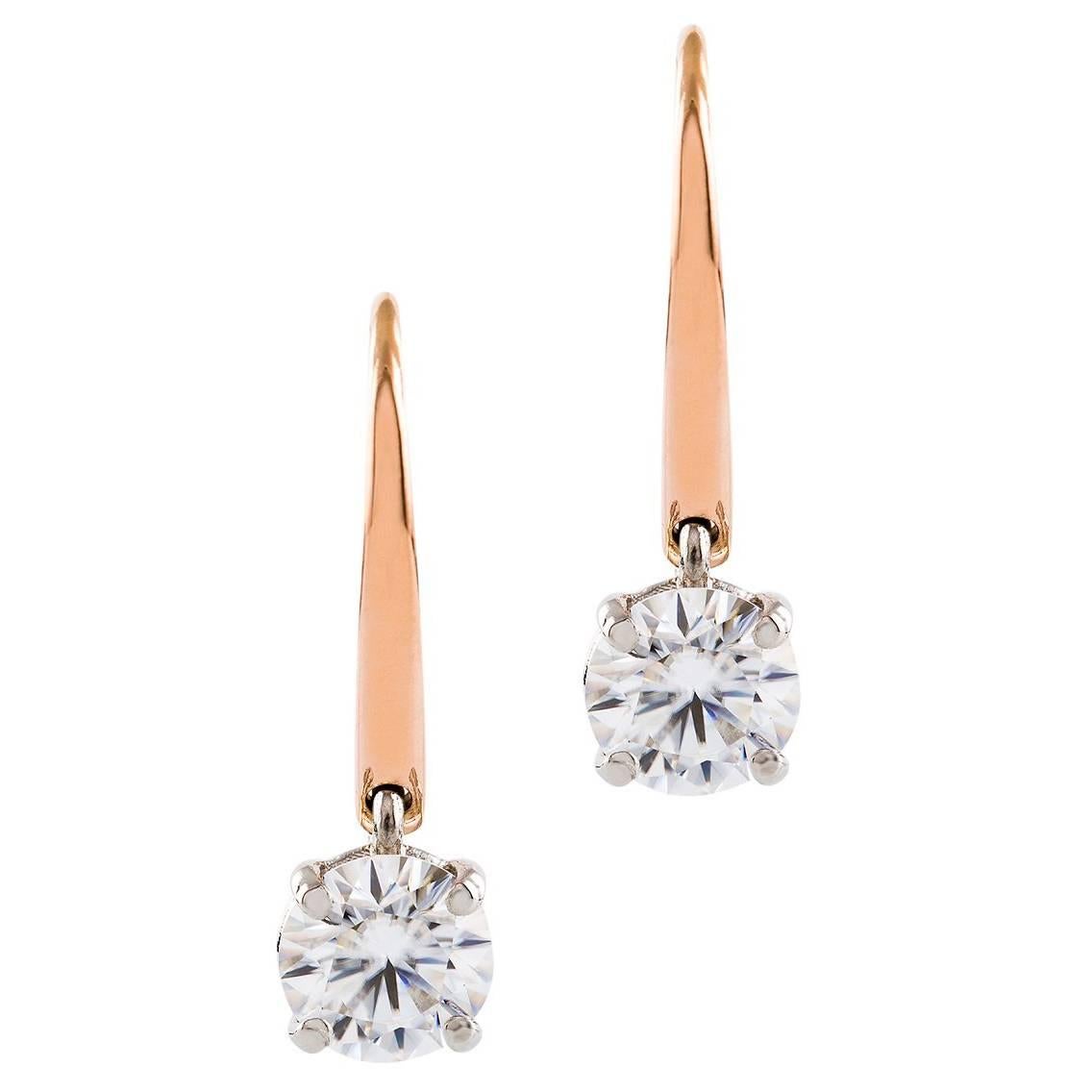 Kian Design Platinum &  Rose Gold Diamond Dangle Earrings For Sale
