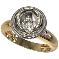 Kian Design Platinum 18Ct Yellow Gold White and Pink Brilliant Cut Diamond Ring