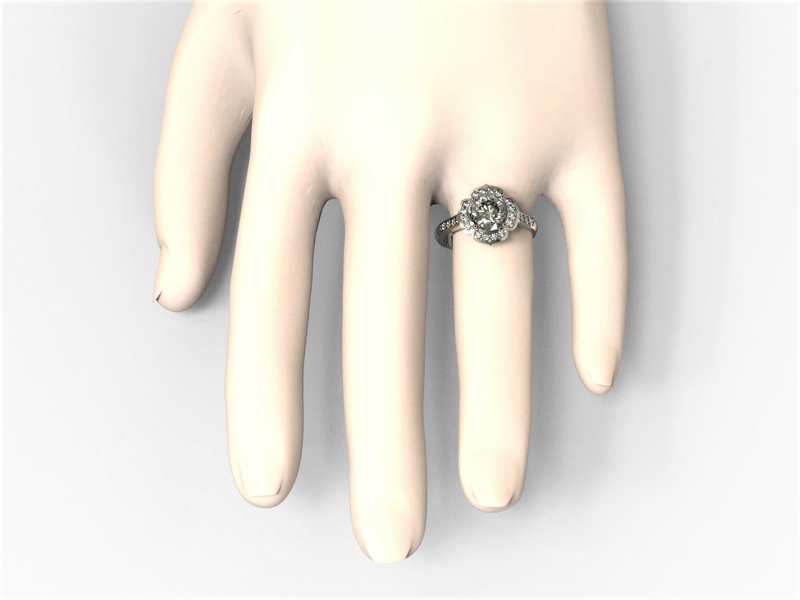 Round Cut Kian Design Platinum Art Deco Style 1.75 Carat Round Diamond Engagement Ring For Sale
